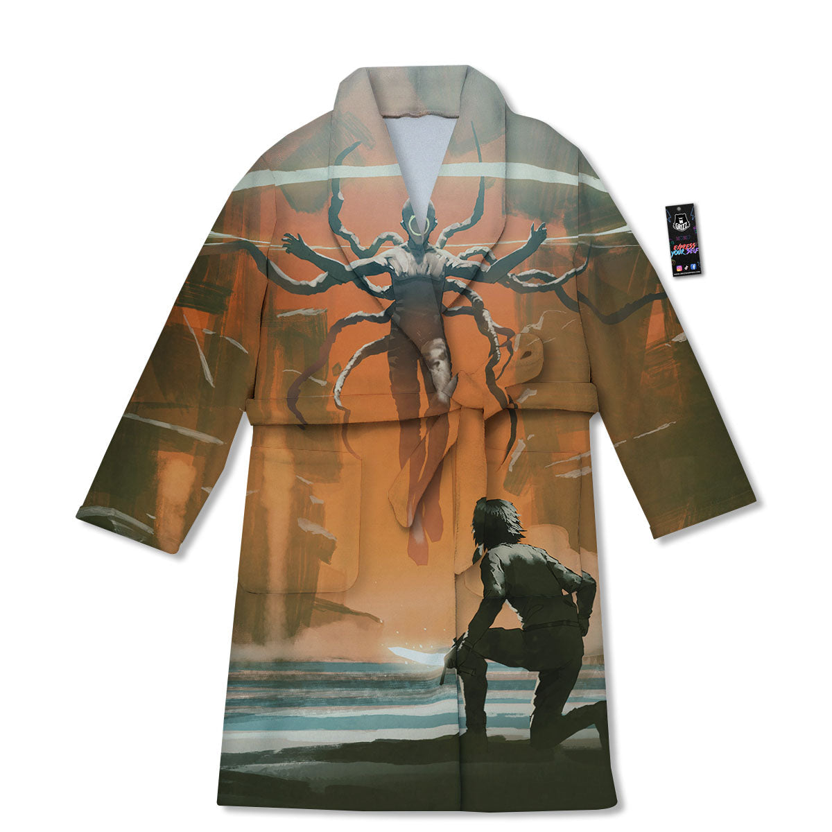 Fight With Alien Print Bathrobe-grizzshop