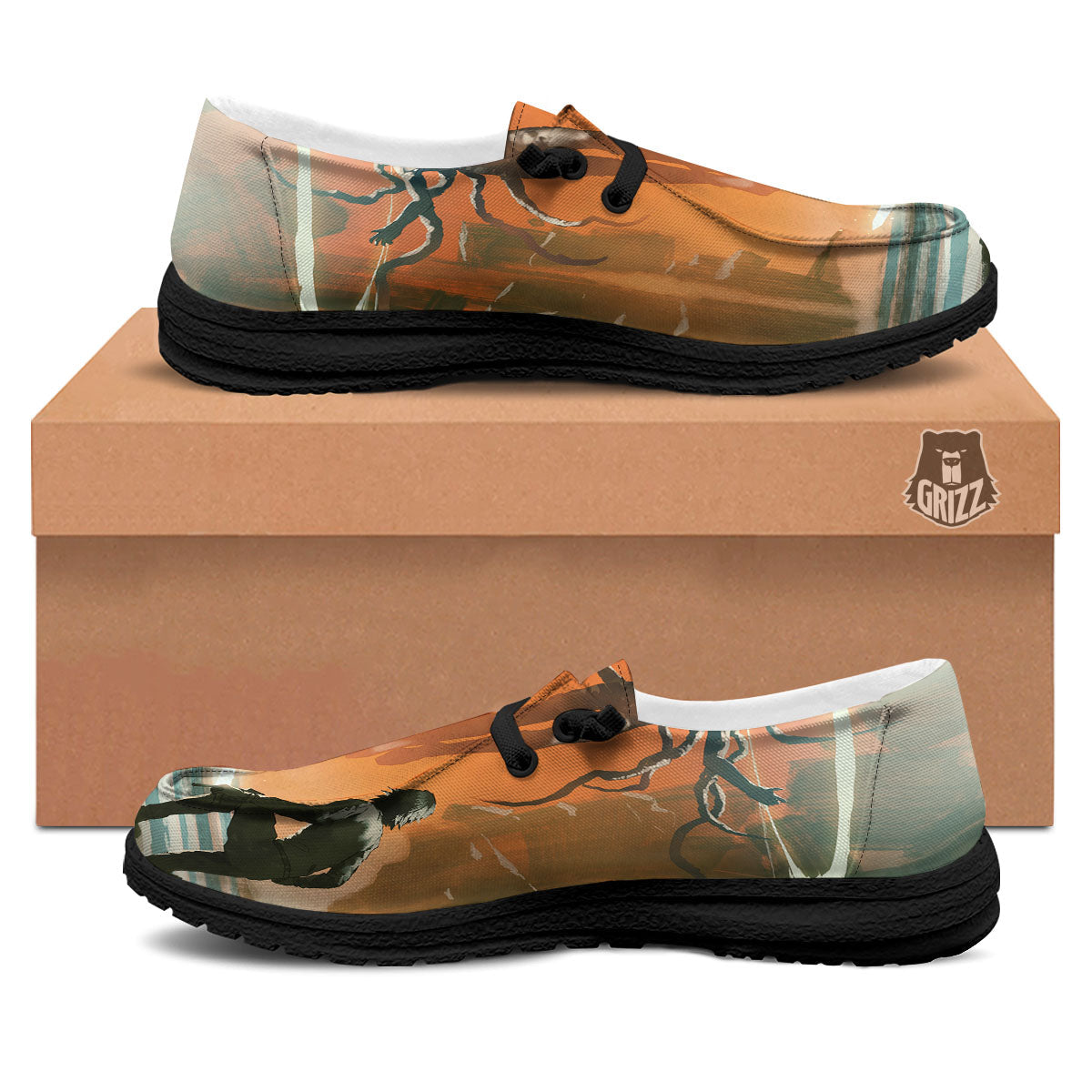 Fight With Alien Print Black Loafers-grizzshop