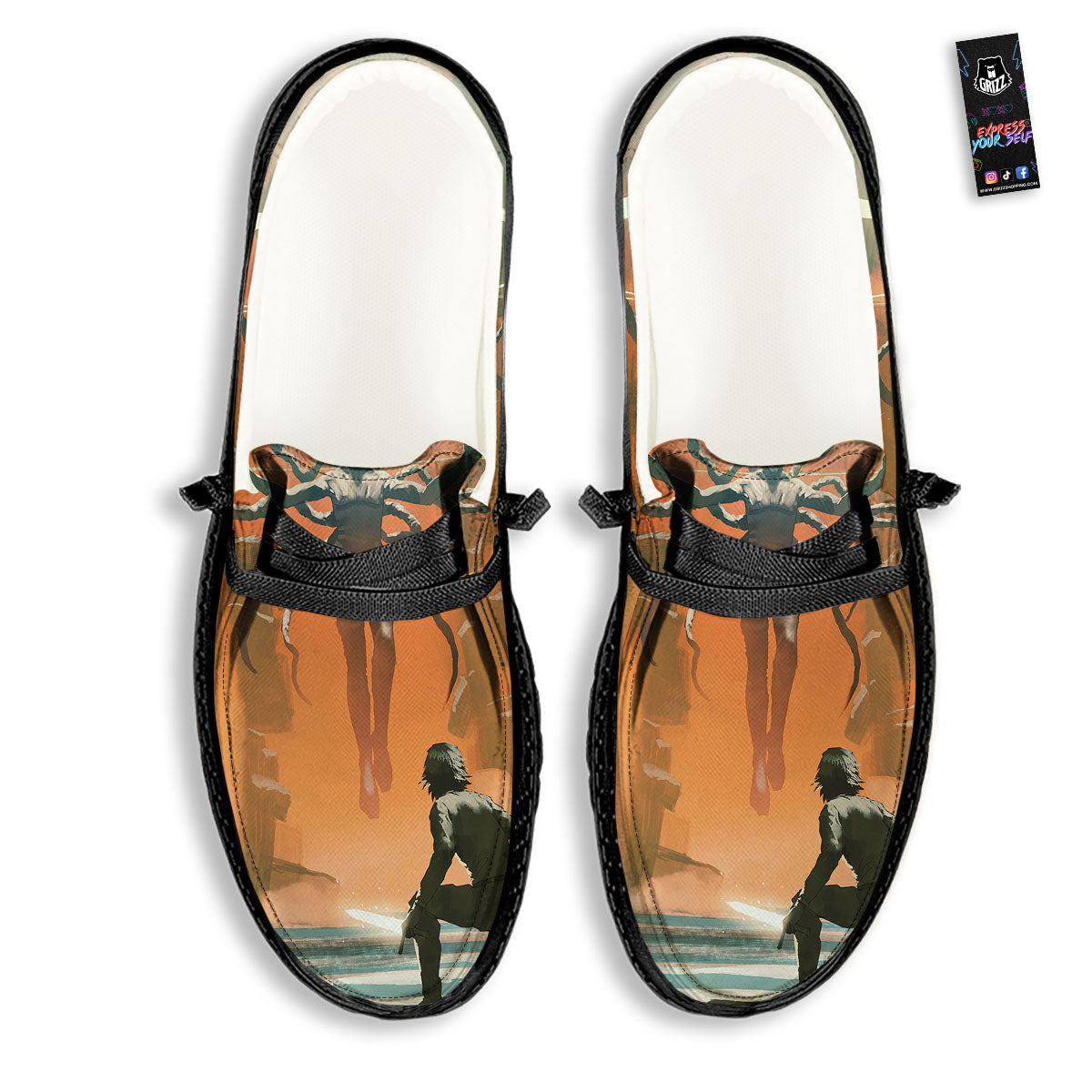 Fight With Alien Print Black Loafers-grizzshop