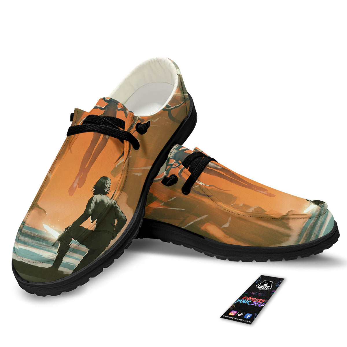 Fight With Alien Print Black Loafers-grizzshop