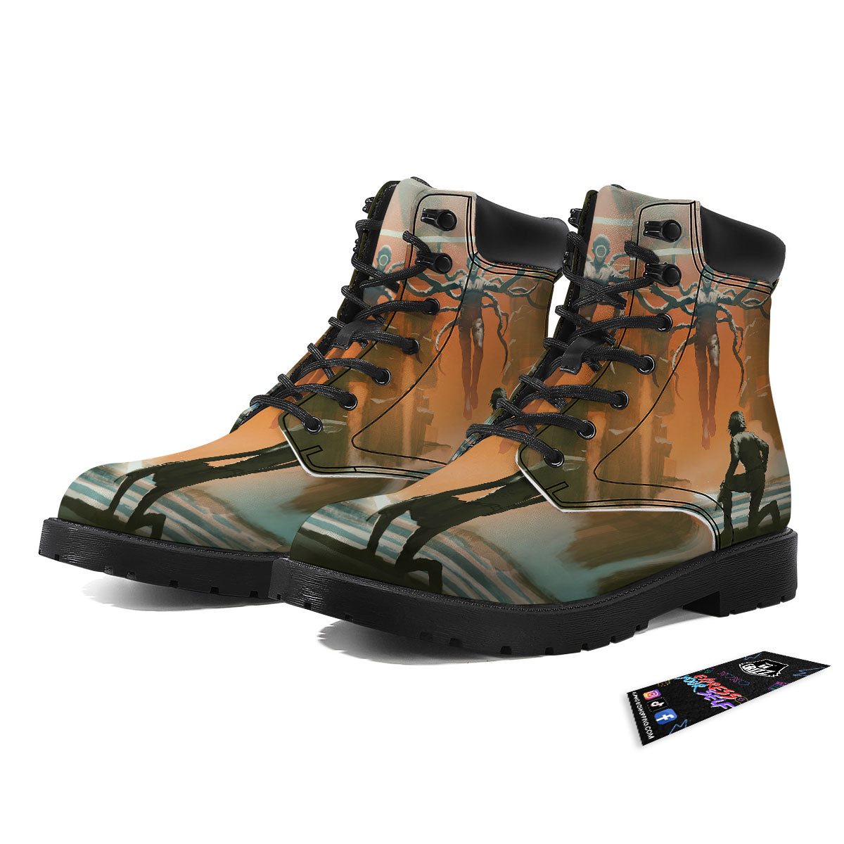 Fight With Alien Print Boots-grizzshop