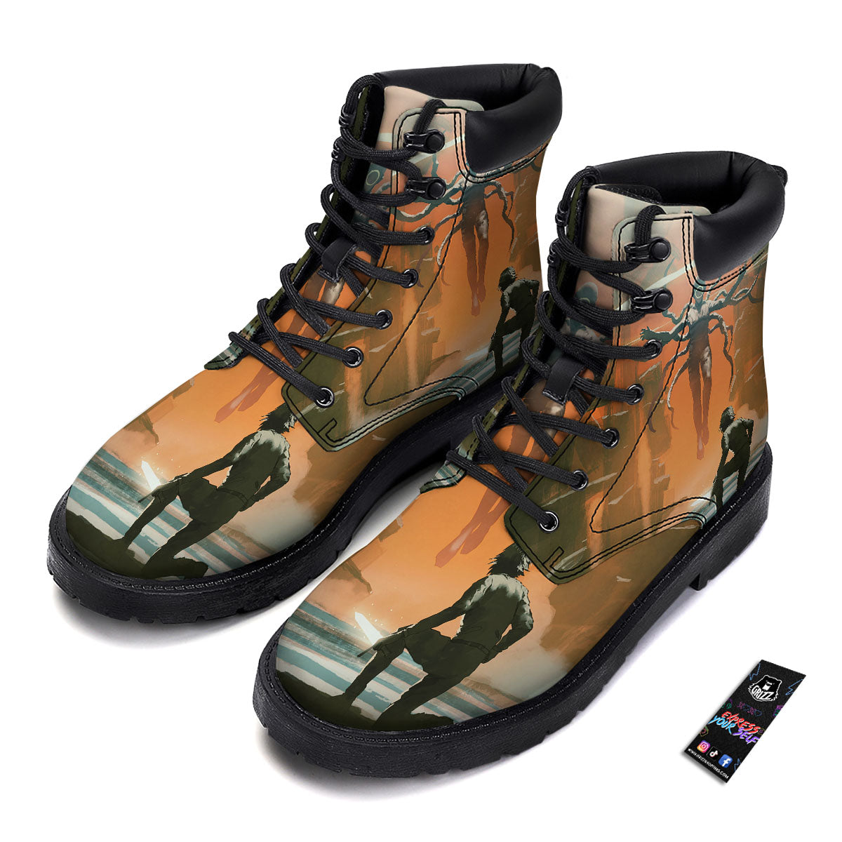 Fight With Alien Print Boots-grizzshop