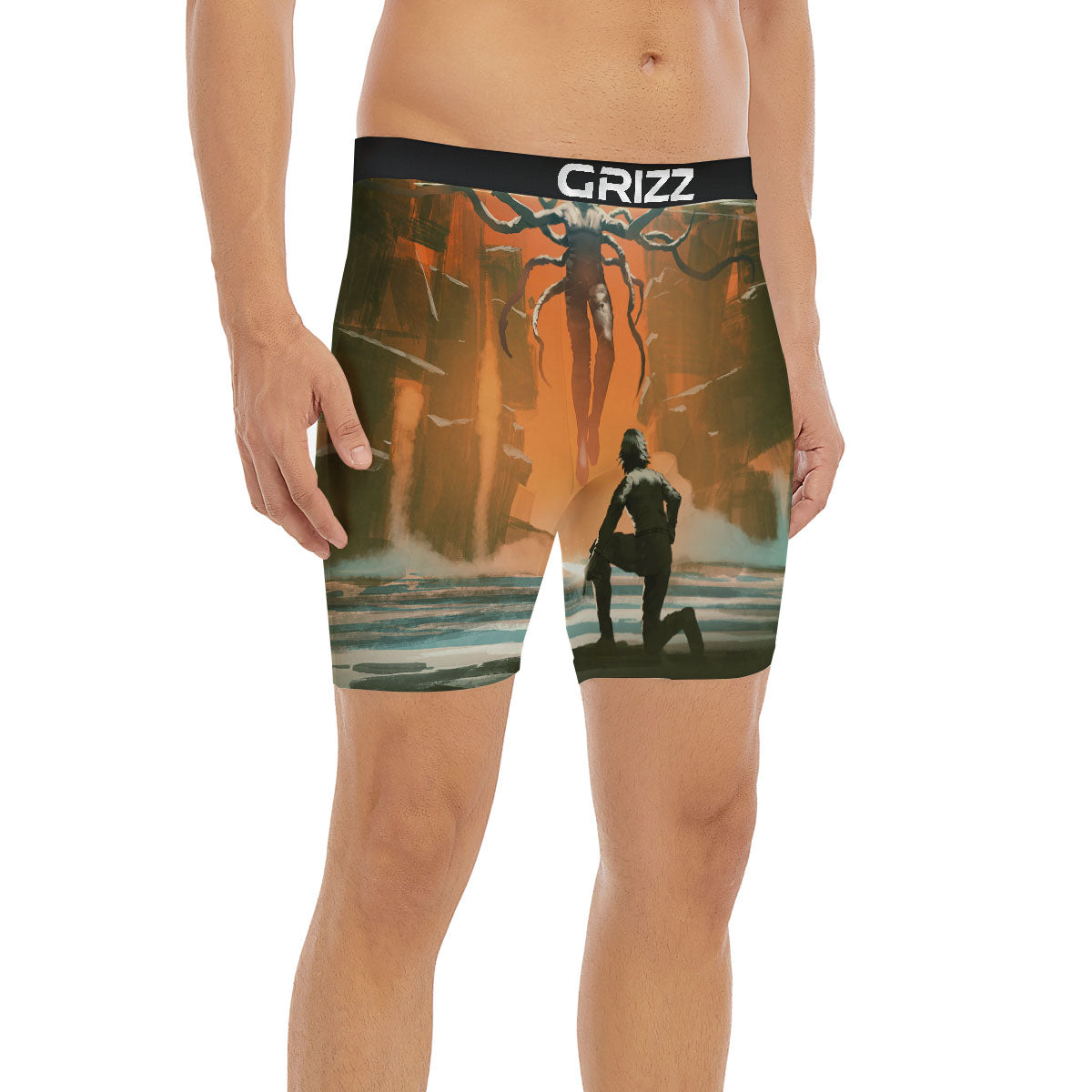 Fight With Alien Print Boxer Briefs-grizzshop