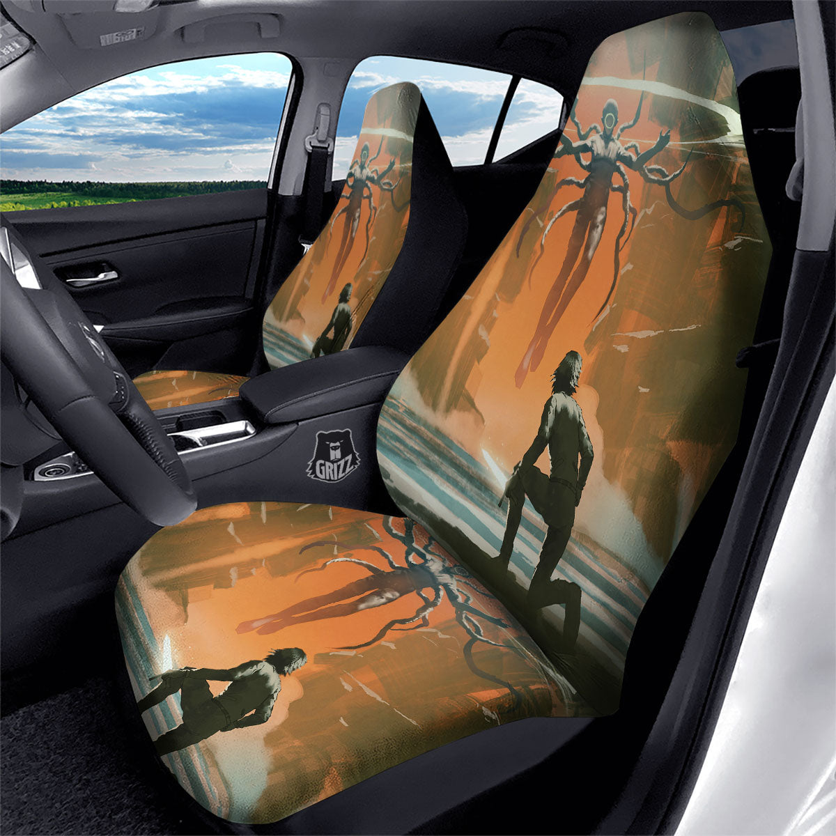 Fight With Alien Print Car Seat Covers-grizzshop