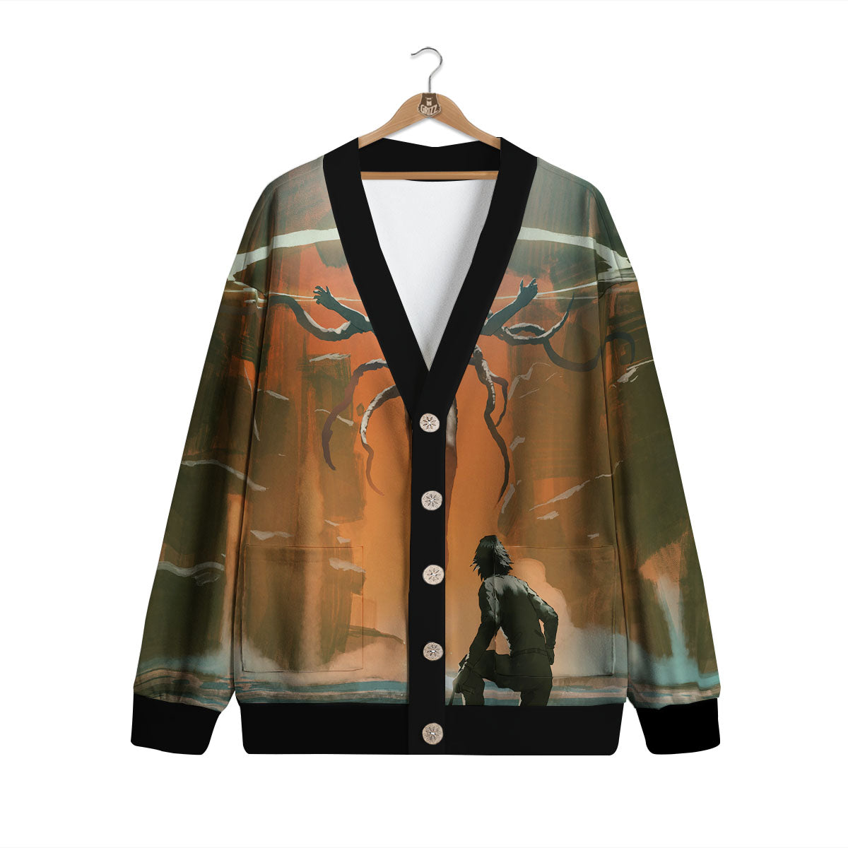 Fight With Alien Print Cardigan-grizzshop