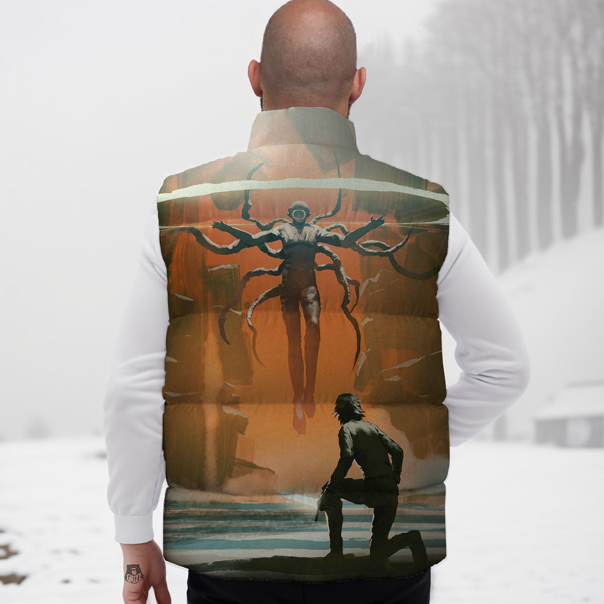 Fight With Alien Print Down Vest
