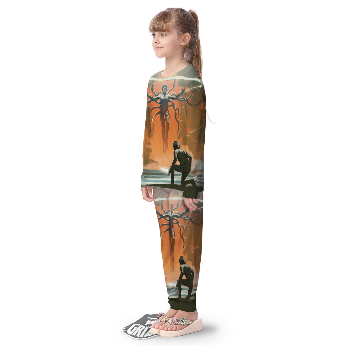 Fight With Alien Print Kid's Pajamas-grizzshop