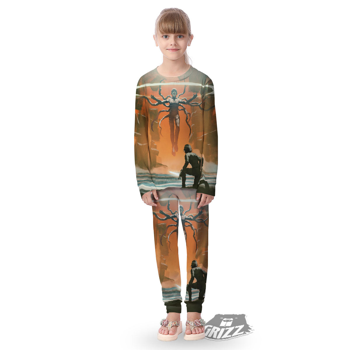 Fight With Alien Print Kid's Pajamas-grizzshop