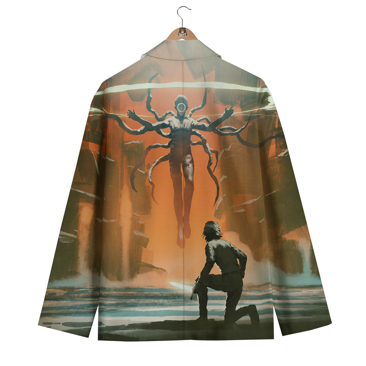 Fight With Alien Print Men's Blazer-grizzshop