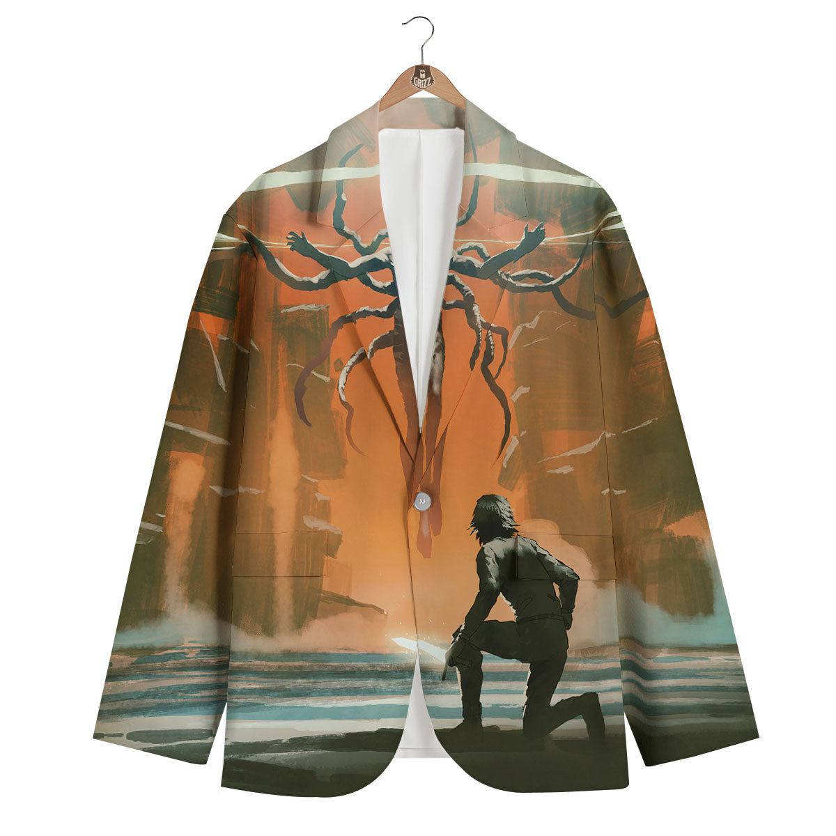 Fight With Alien Print Men's Blazer-grizzshop