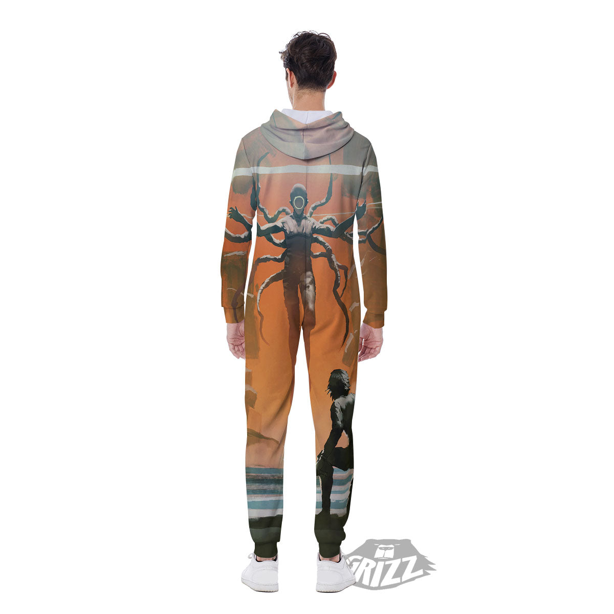 Fight With Alien Print Men's Jumpsuit-grizzshop