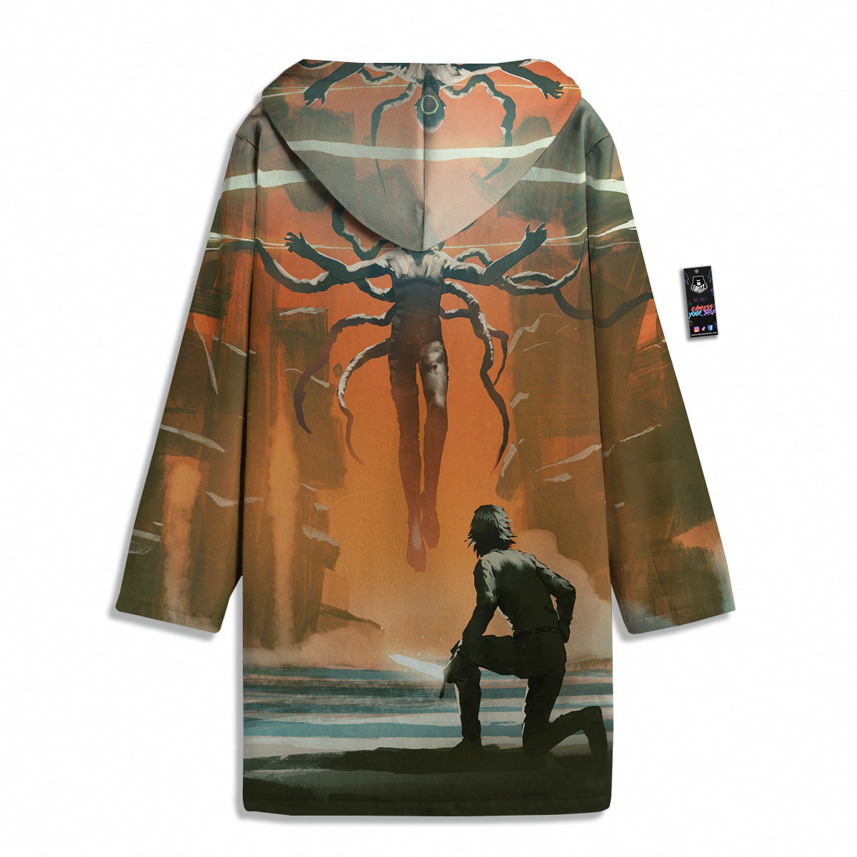 Fight With Alien Print Men's Windbreaker Jacket-grizzshop
