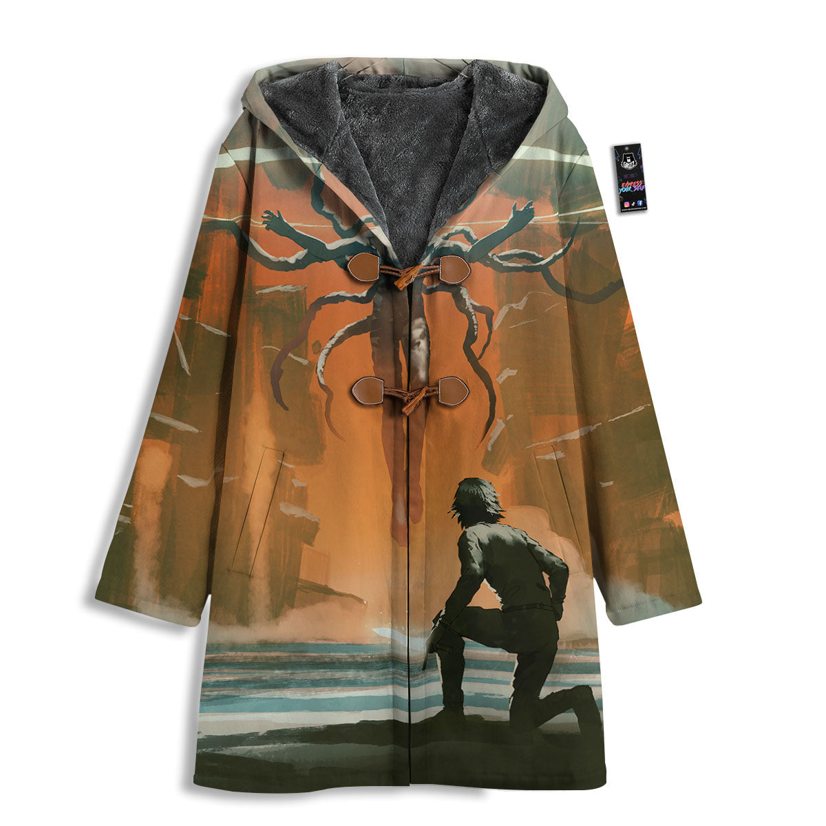 Fight With Alien Print Men's Windbreaker Jacket-grizzshop