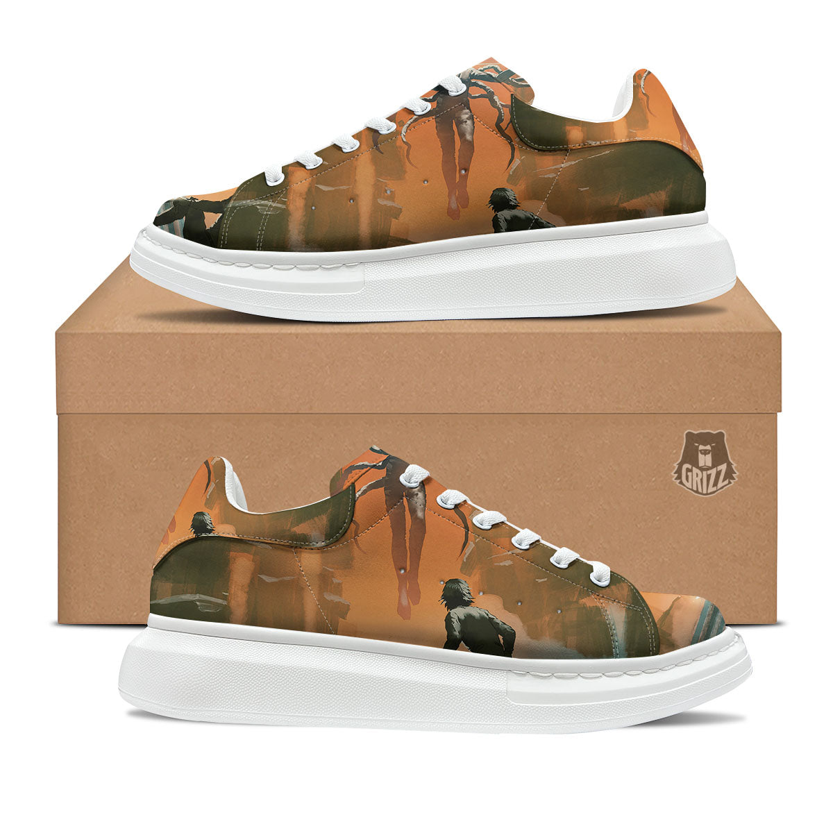 Fight With Alien Print Platform Shoes-grizzshop