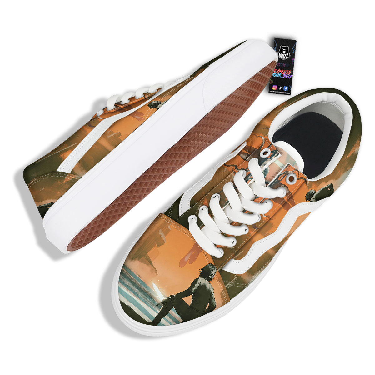 Fight With Alien Print Skate Shoes-grizzshop