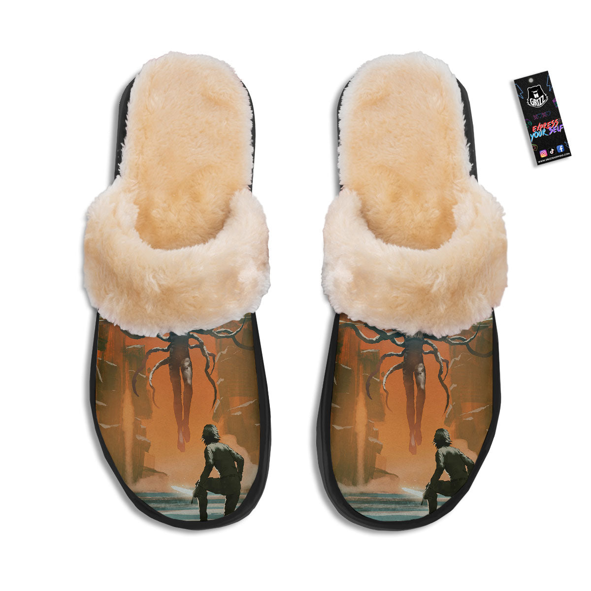 Fight With Alien Print Slippers-grizzshop