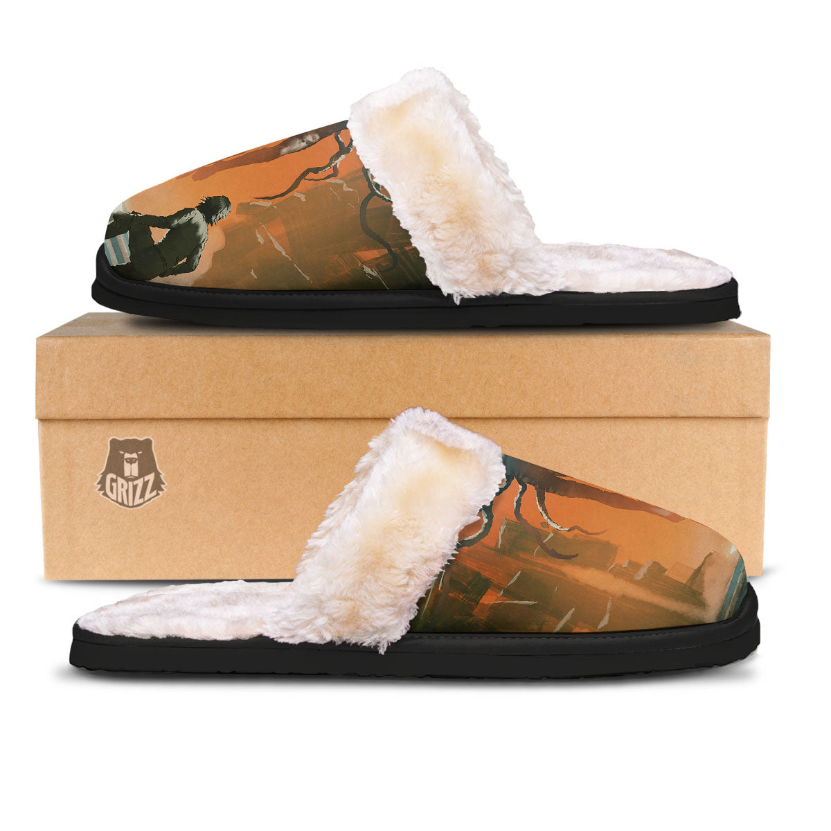 Fight With Alien Print Slippers-grizzshop
