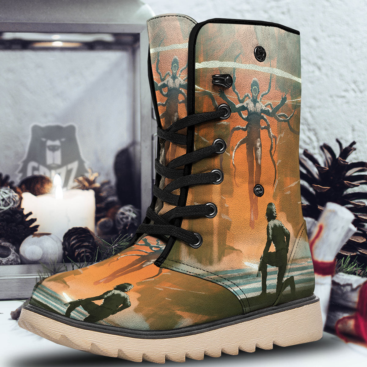 Fight With Alien Print Snow Boots-grizzshop