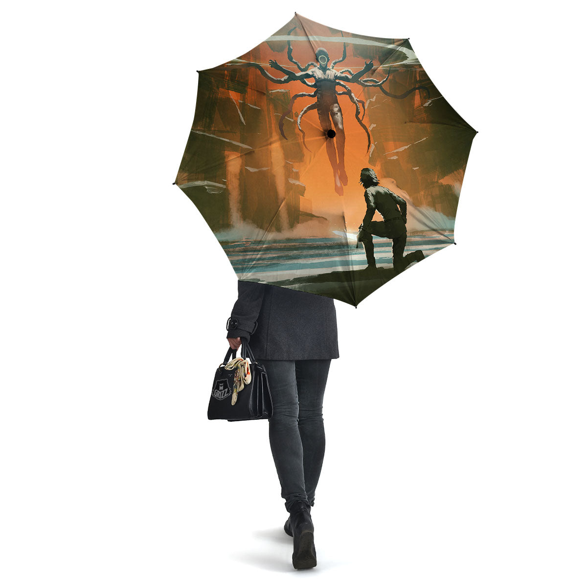 Fight With Alien Print Umbrella-grizzshop