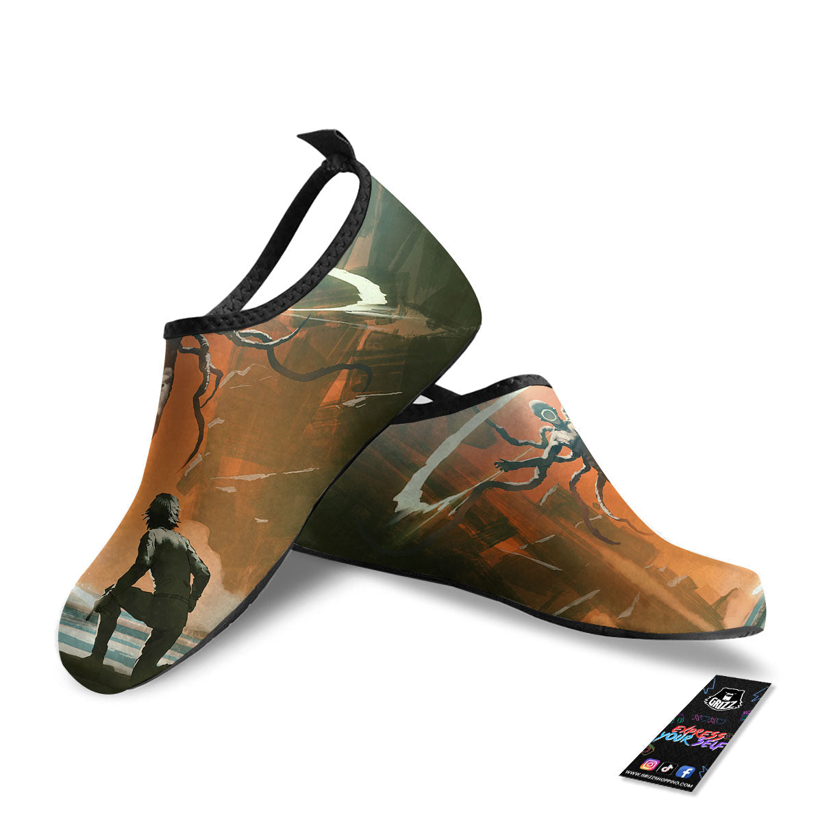 Fight With Alien Print Water Shoes-grizzshop