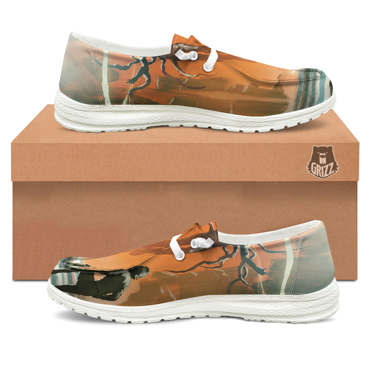 Fight With Alien Print White Loafers-grizzshop