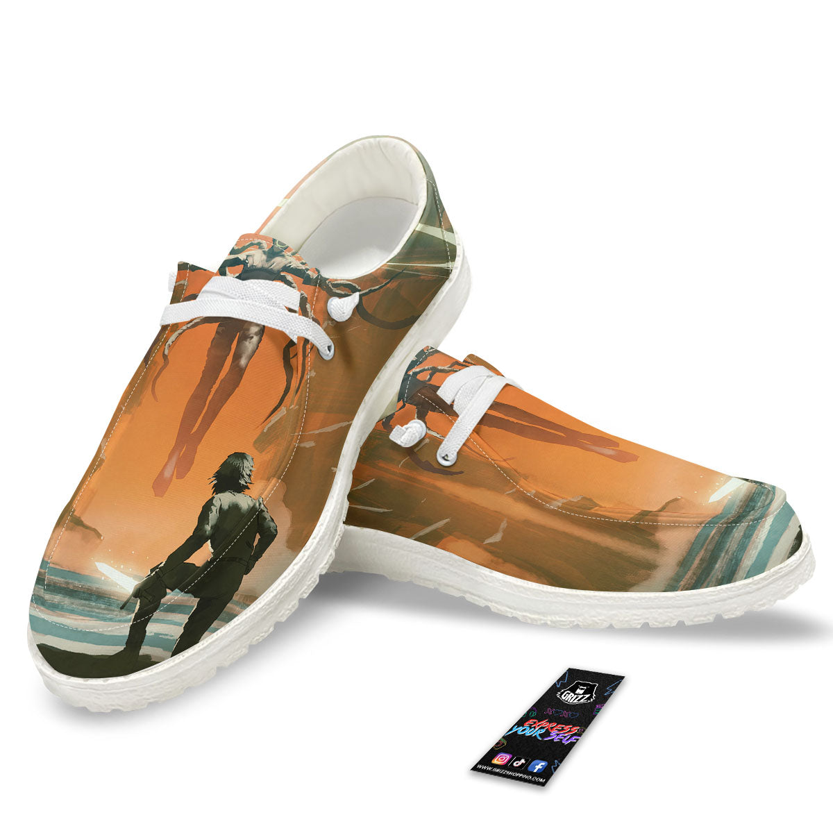 Fight With Alien Print White Loafers-grizzshop