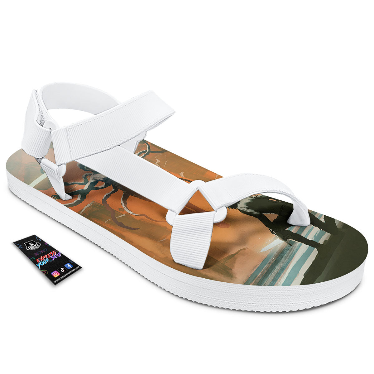 Fight With Alien Print White Open Toe Sandals-grizzshop