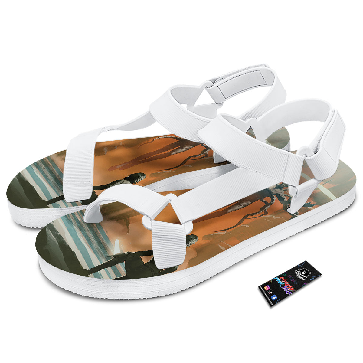 Fight With Alien Print White Open Toe Sandals-grizzshop