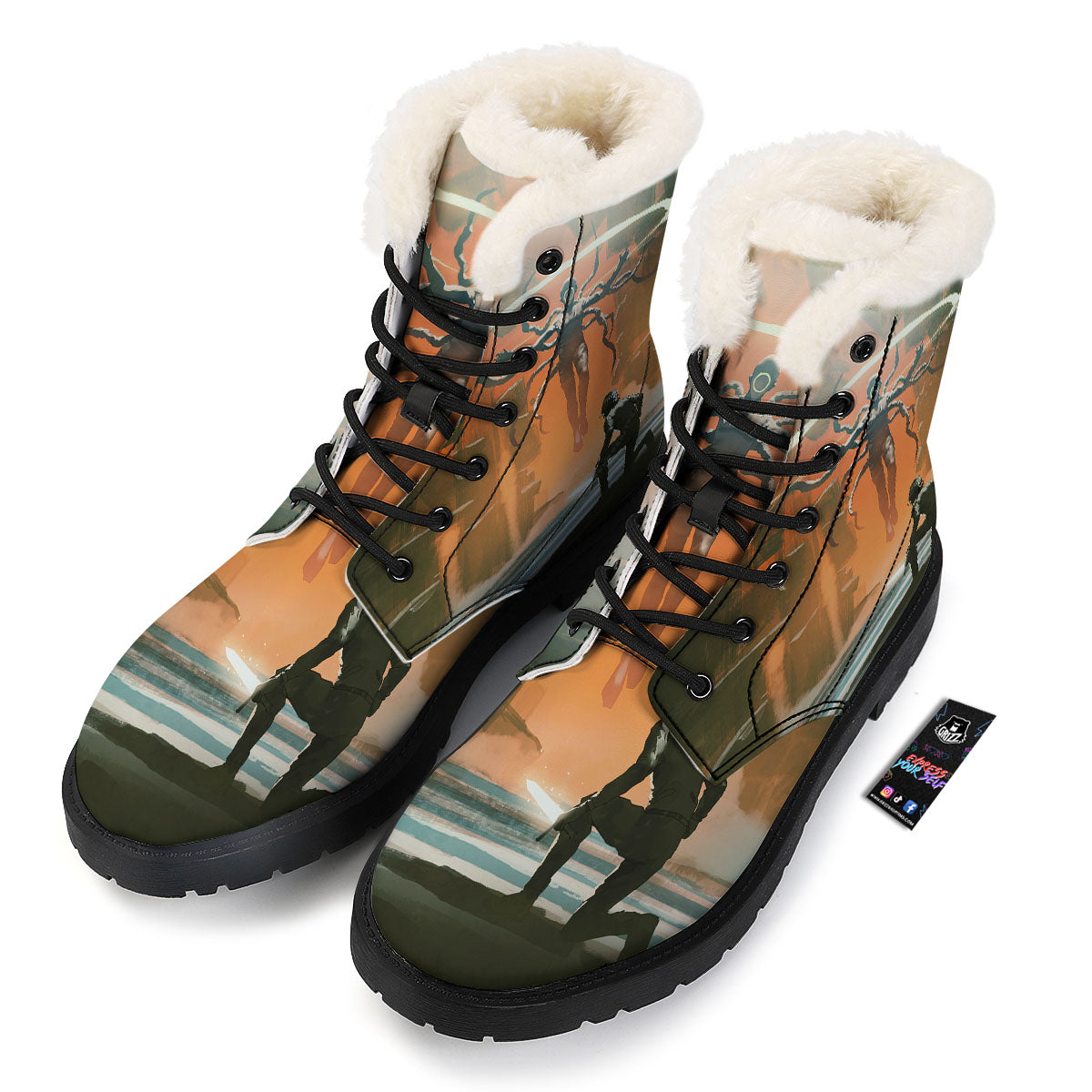 Fight With Alien Print Winter Boots-grizzshop