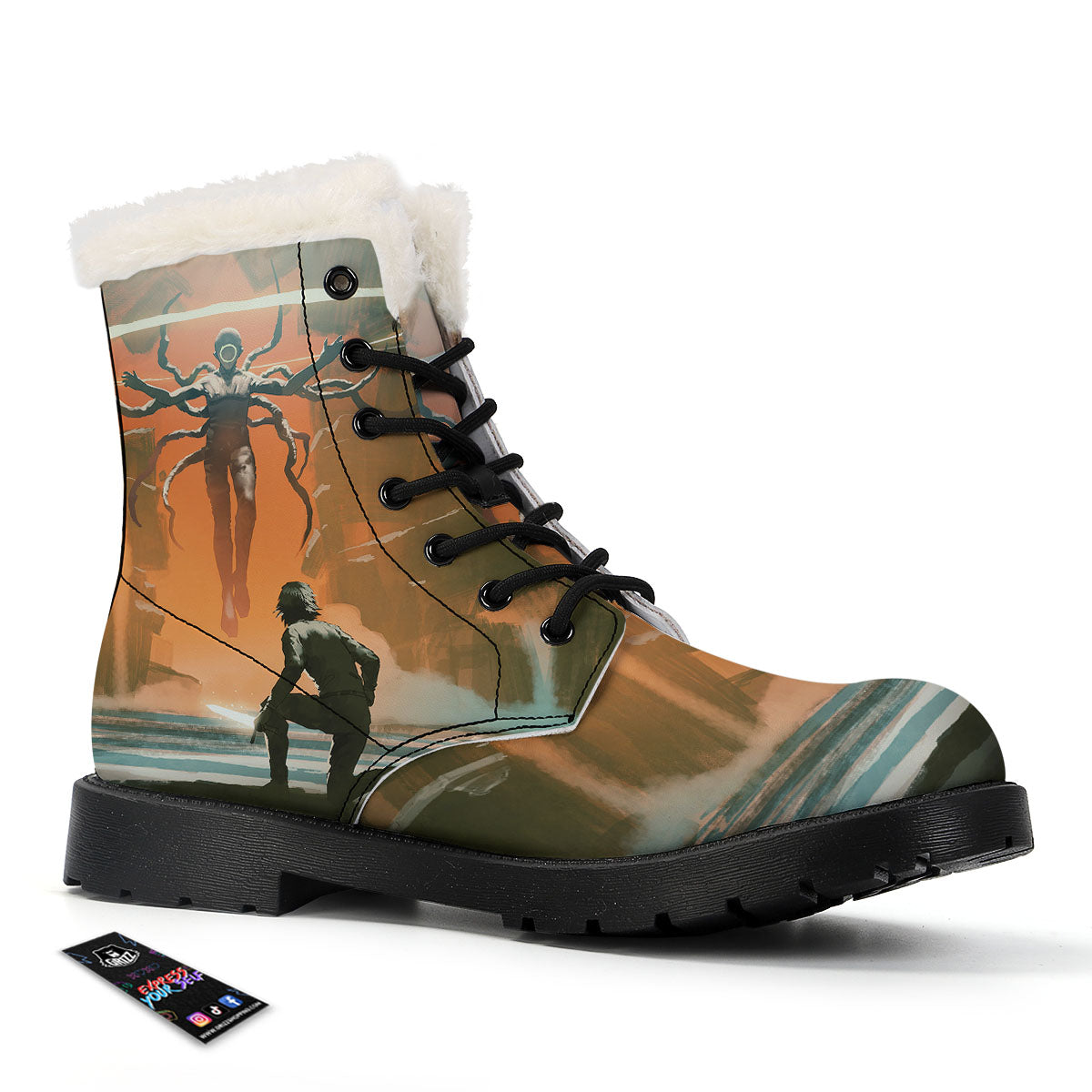 Fight With Alien Print Winter Boots-grizzshop