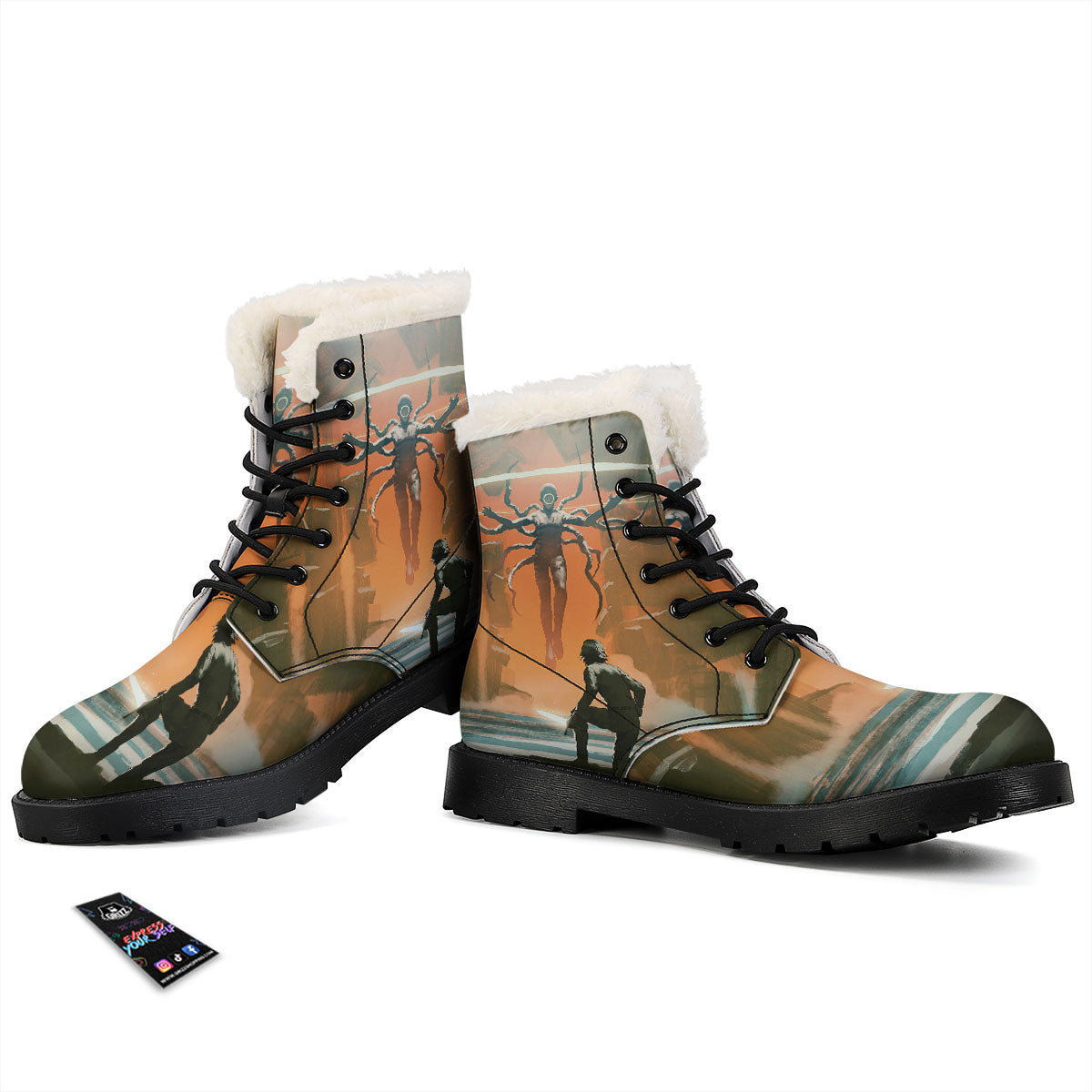 Fight With Alien Print Winter Boots-grizzshop