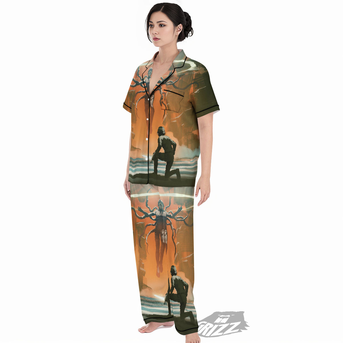 Fight With Alien Print Women's Pajamas Set-grizzshop