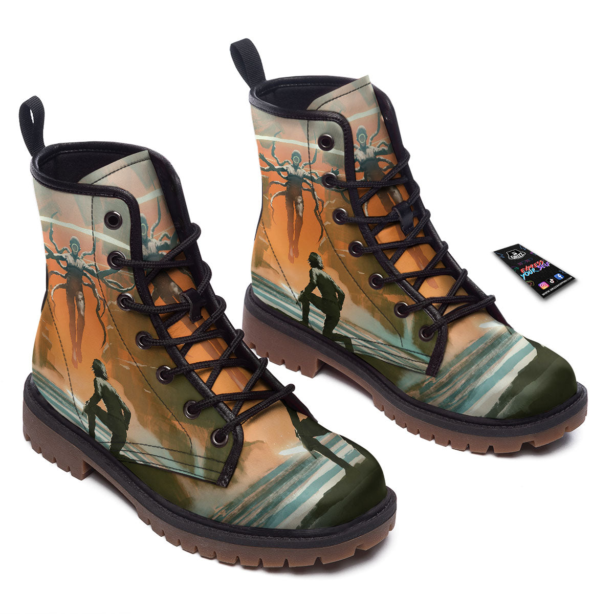Fight With Alien Print Work Boots-grizzshop