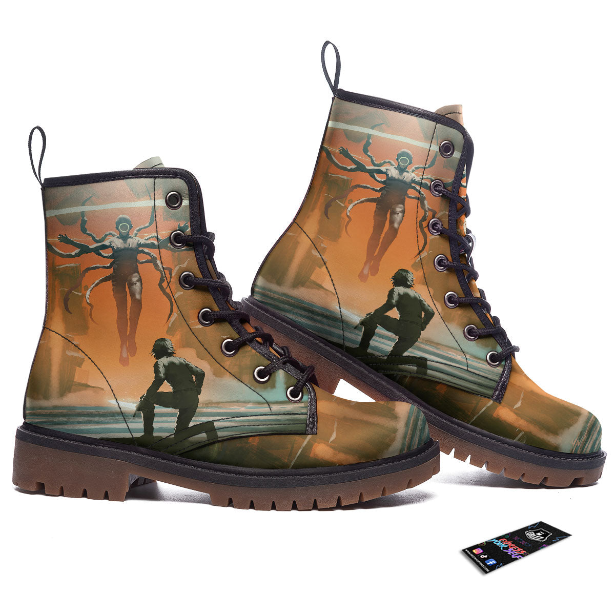 Fight With Alien Print Work Boots-grizzshop