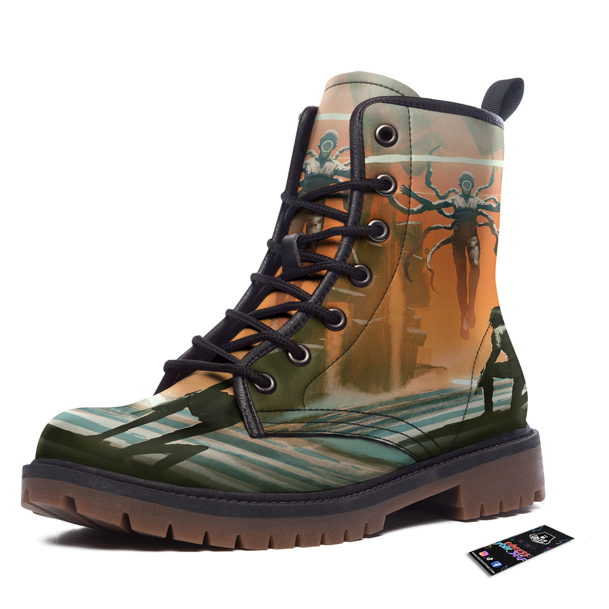 Fight With Alien Print Work Boots-grizzshop