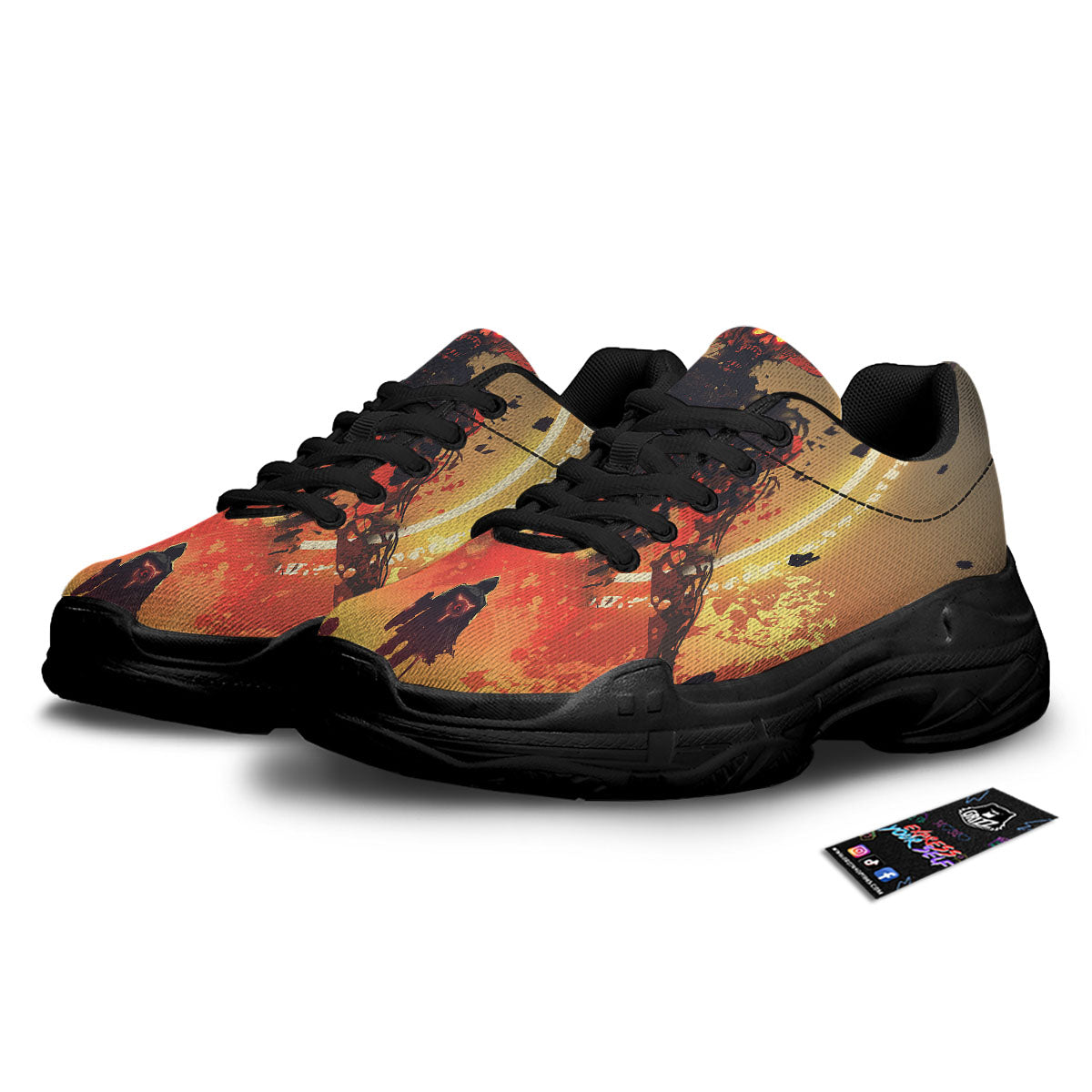 Fight With Demon Print Black Chunky Shoes-grizzshop
