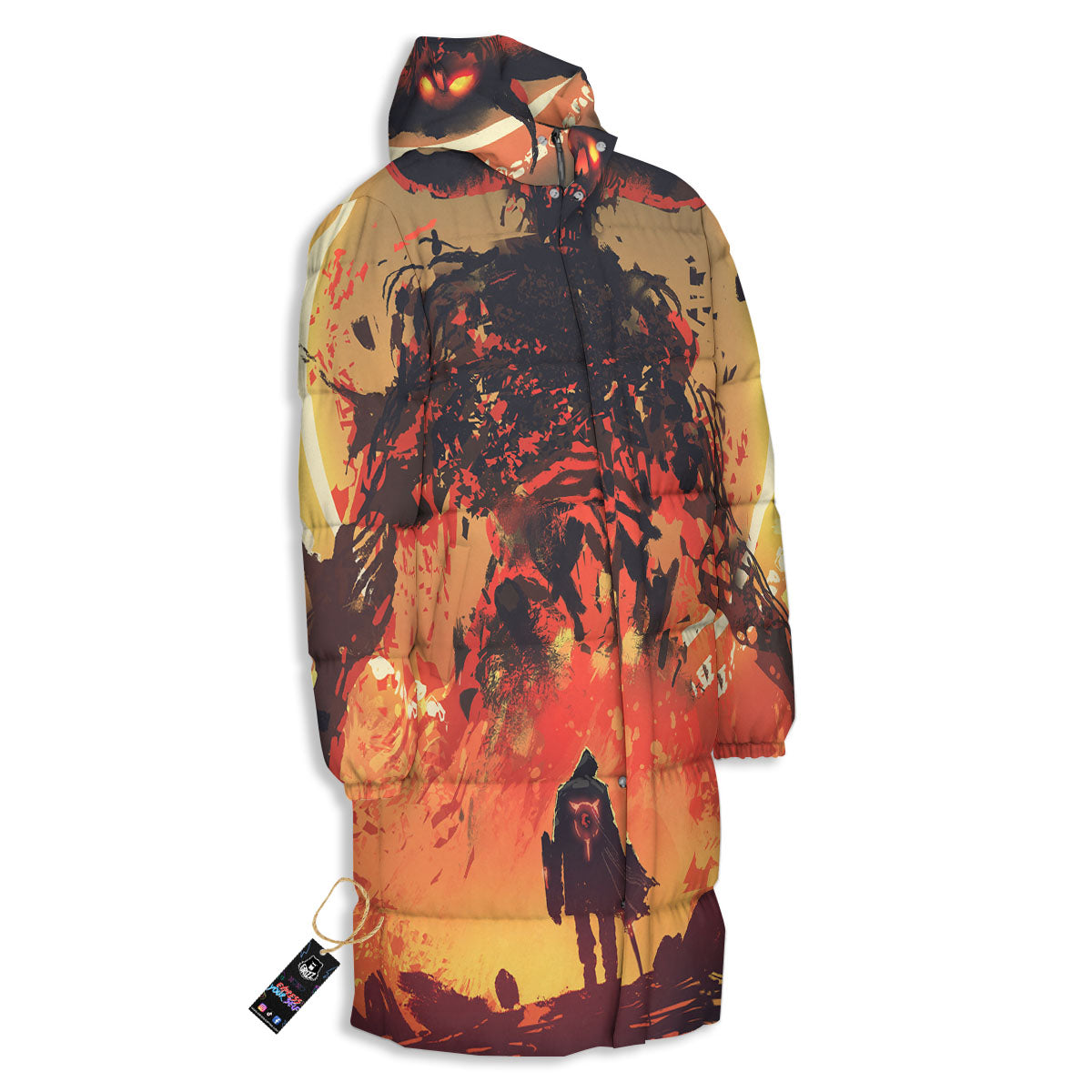 Fight With Demon Print Long Down Jacket-grizzshop