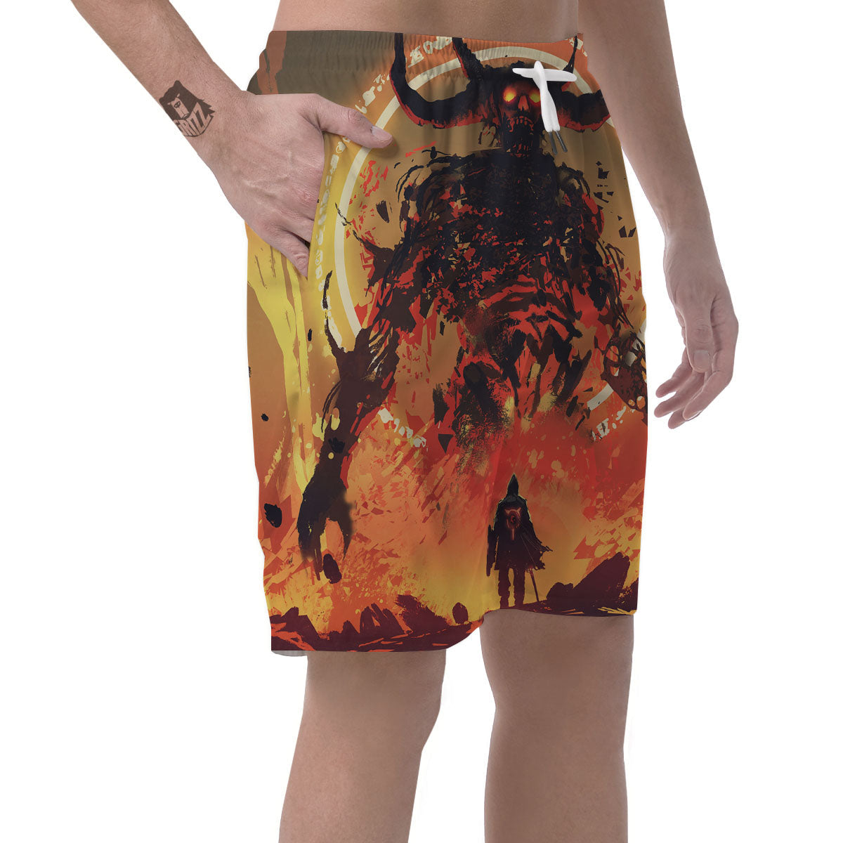 Fight With Demon Print Men's Shorts-grizzshop