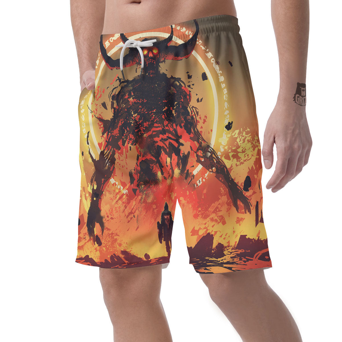 Fight With Demon Print Men's Shorts-grizzshop