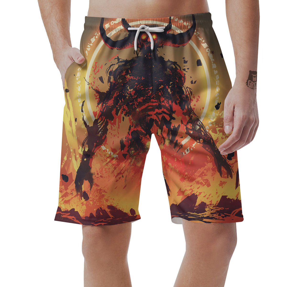 Fight With Demon Print Men's Shorts-grizzshop
