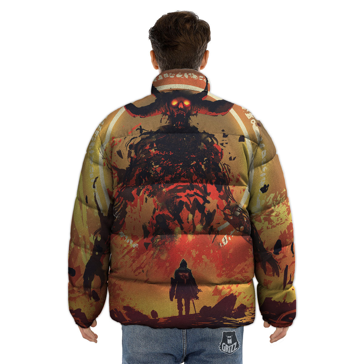 Fight With Demon Print Puffer Jacket-grizzshop