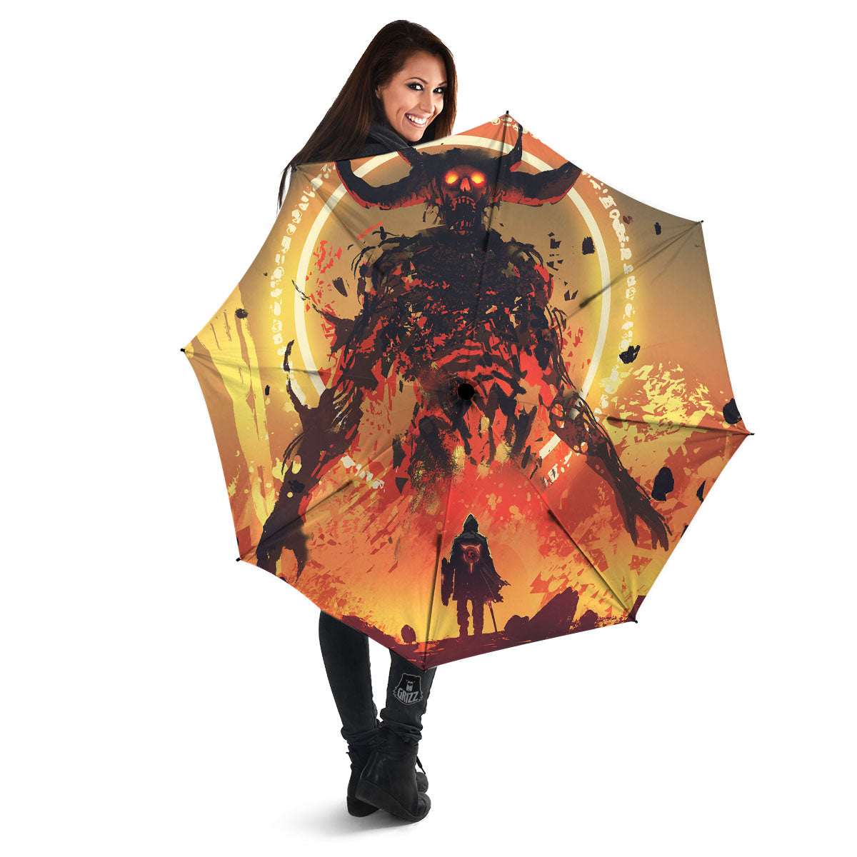 Fight With Demon Print Umbrella-grizzshop