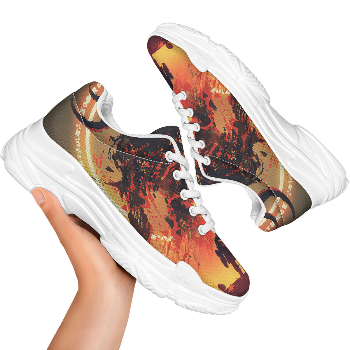 Fight With Demon Print White Chunky Shoes-grizzshop