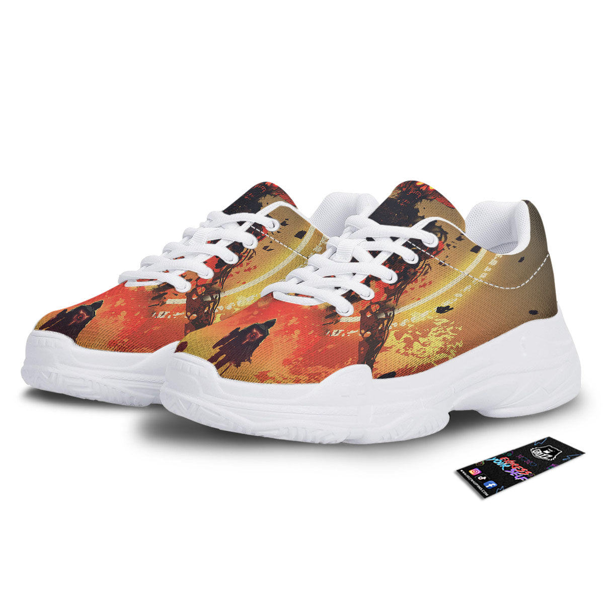 Fight With Demon Print White Chunky Shoes-grizzshop