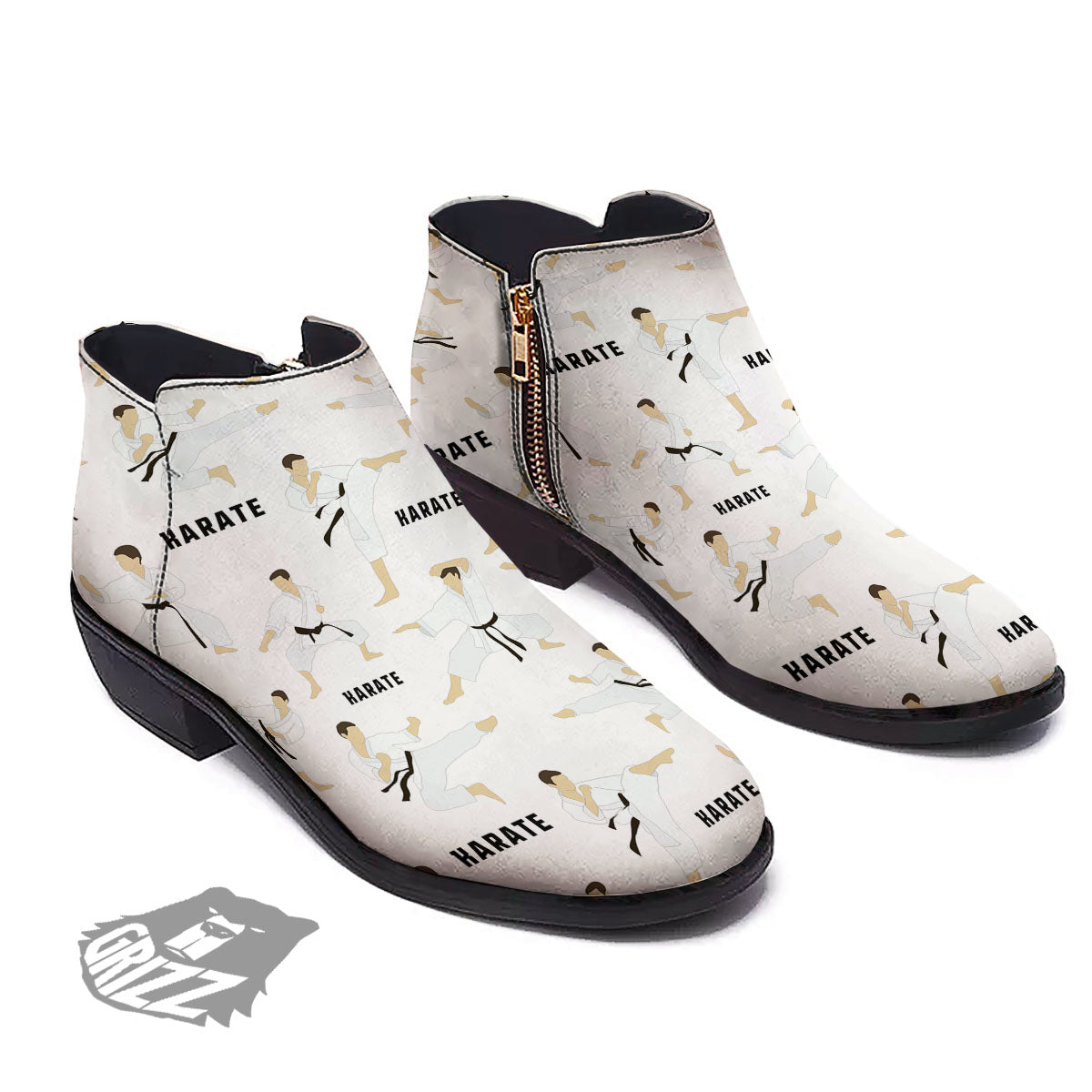 Fighter Karate Print Pattern Ankle Boots-grizzshop