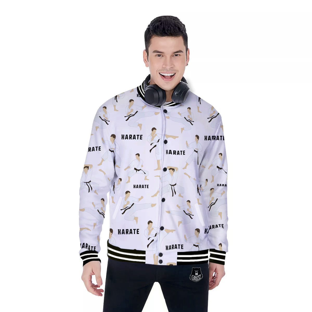 Fighter Karate Print Pattern Baseball Jacket-grizzshop