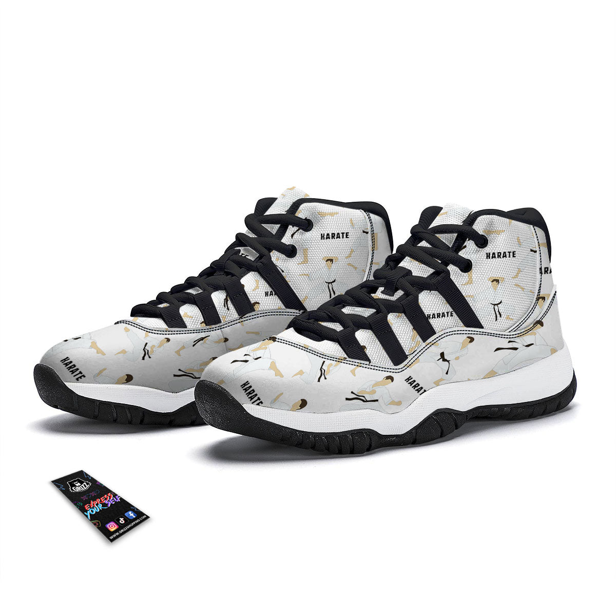 Fighter Karate Print Pattern Black Bball Shoes-grizzshop