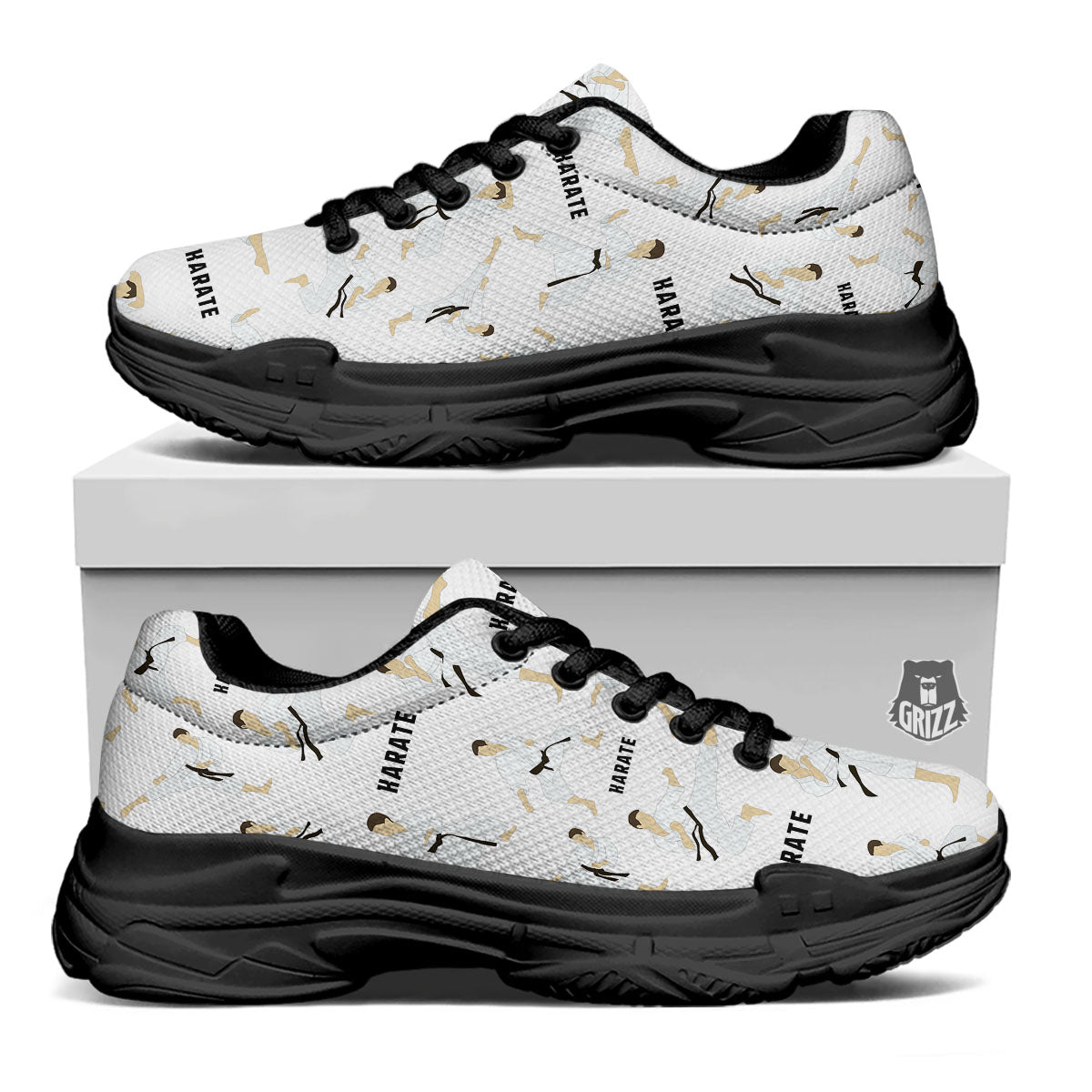 Fighter Karate Print Pattern Black Chunky Shoes-grizzshop