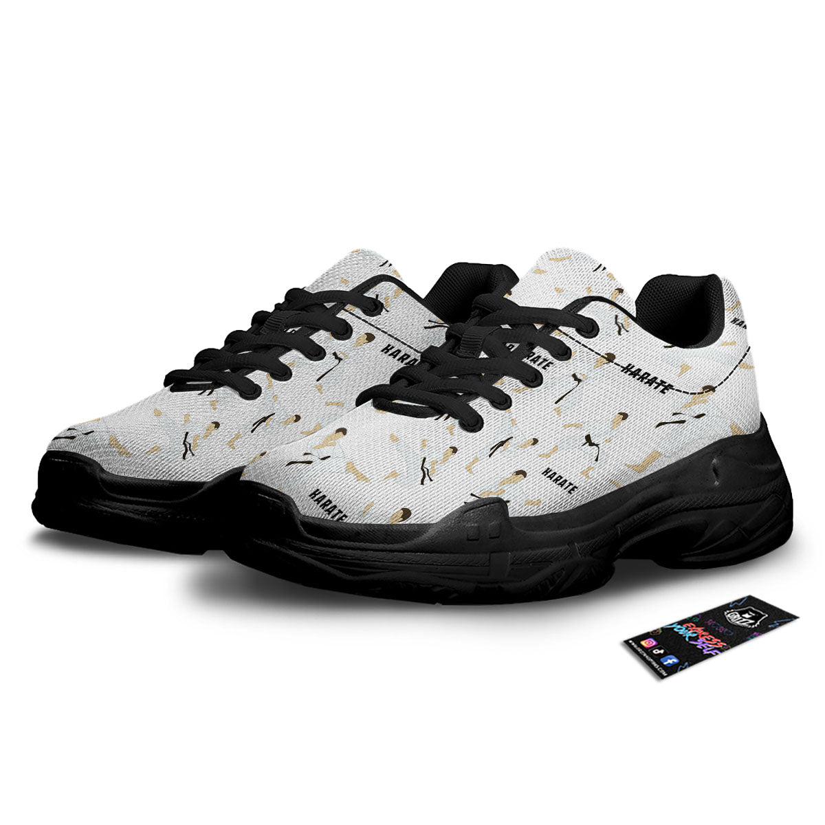 Fighter Karate Print Pattern Black Chunky Shoes-grizzshop
