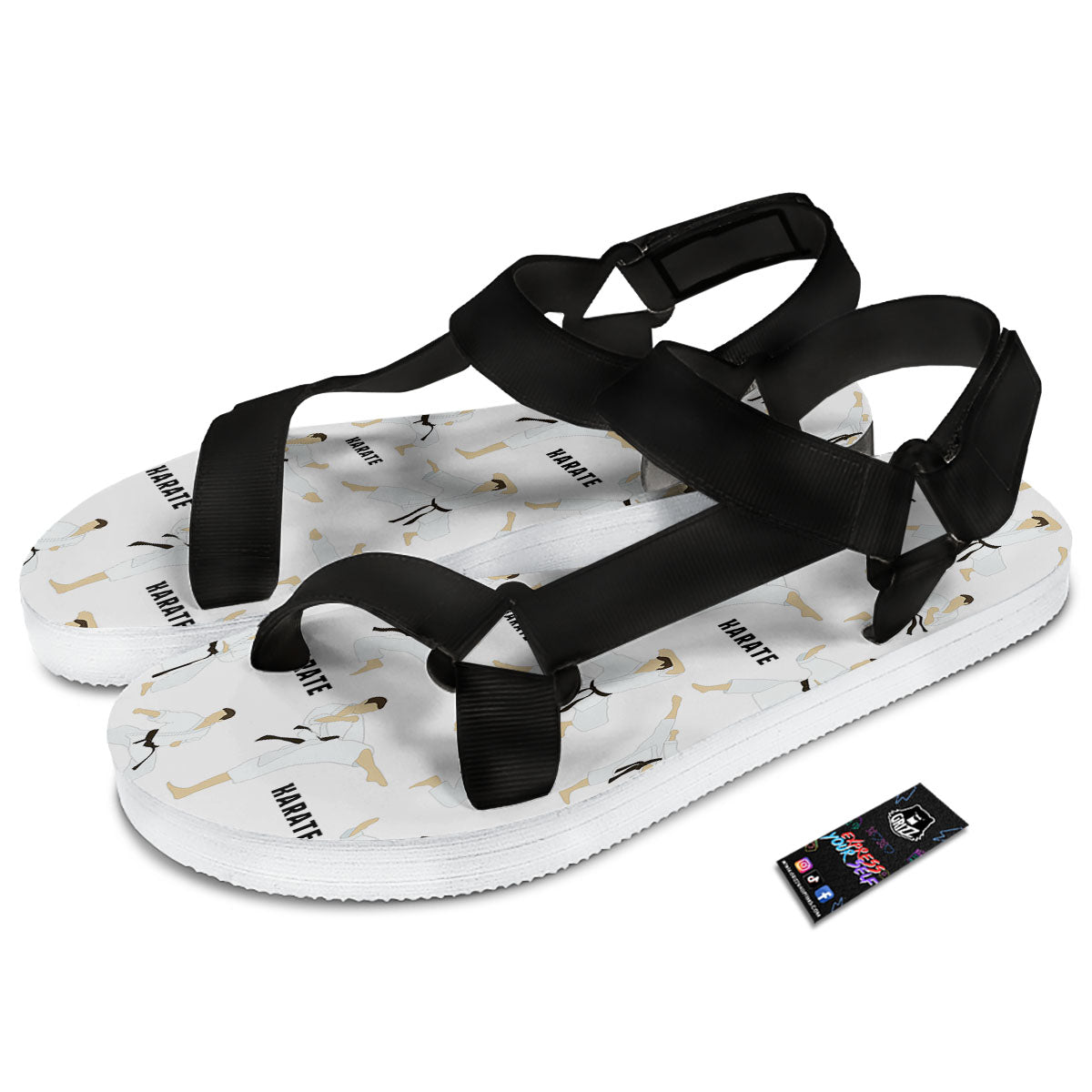 Fighter Karate Print Pattern Black Open Toe Sandals-grizzshop